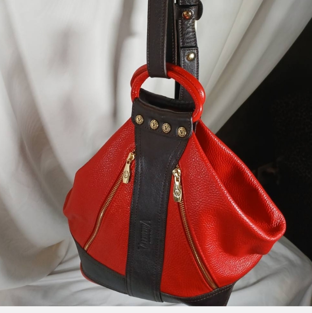 EUC Elegant Red and Black Leather Handbag